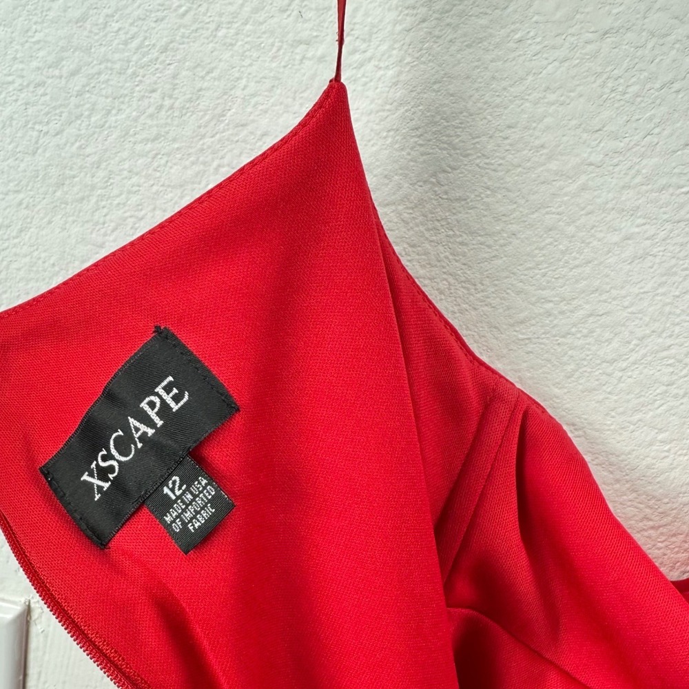 XSCAPE Women Gown Nara One Shoulder Ruched Twist Front Red Sz 12 Grecian Goddess - Picture 8 of 13